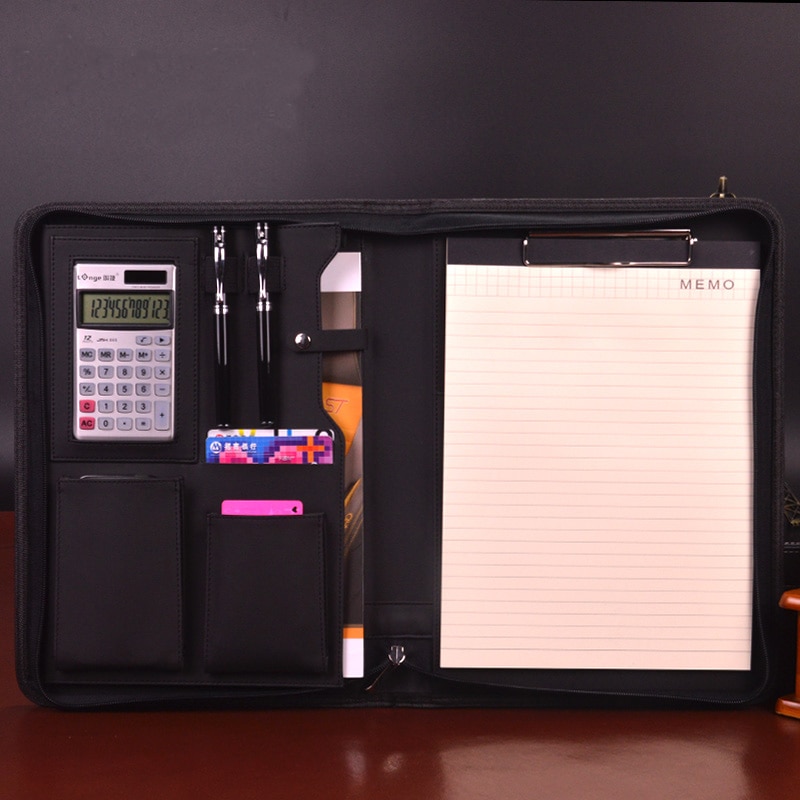 A4 zipper senior PU leather business work manager bag conference file folder organizer agreement ipad folders portfolios 641C