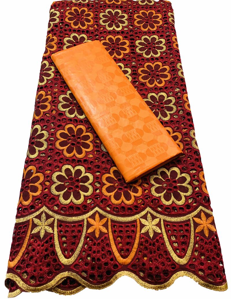 2.5 + 2.5 yards/ensemble Africain Bazin Brode Tissu Avec Tissu de Dentelle De Coton Suisse 2022 Damassé Guinée Brocart Dentelle YKM037: AS PIC16