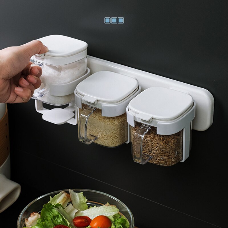 Wall-Mounted Seasoning Box Kitchen Seasoning Combination Set Storage Box Household Salt MSG Spice Jar Container Condiment Jars