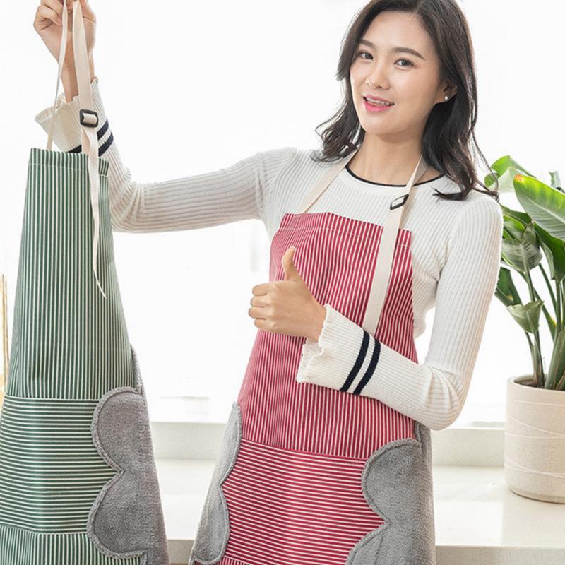 Küche Schürze Löschbaren Hand Korallen Vlies Stoff und Wasserdichte Oxford Tuch Gestreiften Japanischen Stil Lätzchen für Heimat Kochen Reinigung