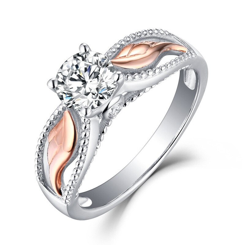 Neue Weibliche Zirkon Schmuck Engel Von Flügel Teil Rose Gold Ring Legierung Doppel Farbe Ring Für Frauen Kristall Ring Schmuck: 7