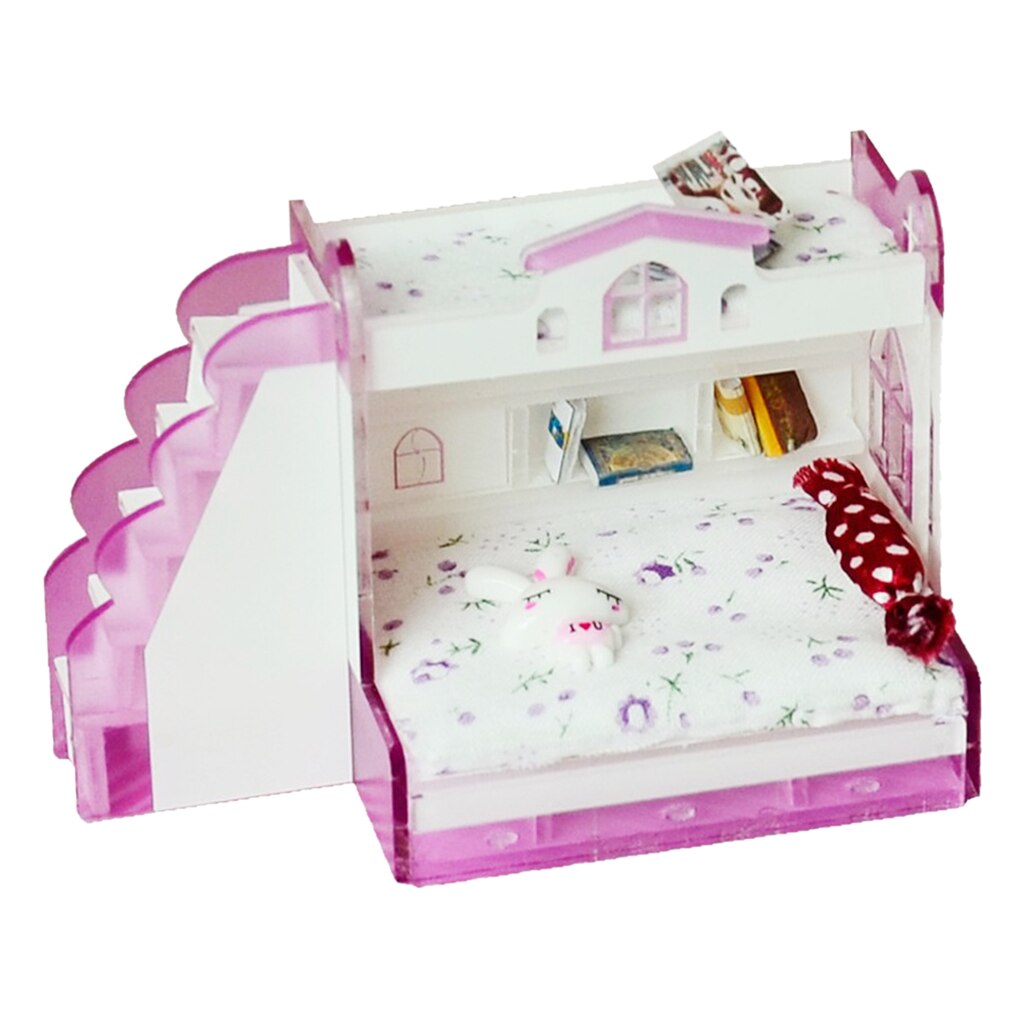 1/12 Poppenhuis Miniatuur Meubelen Dubbele Stapelbed Kinderen Slaapkamer Decor