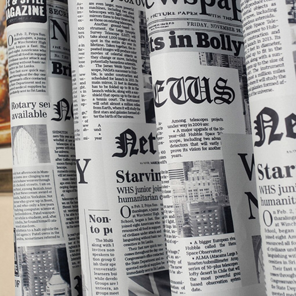 Brown/Gray English Newspaper Pattern Printed Thermal Insulated Curtains for Bedroom