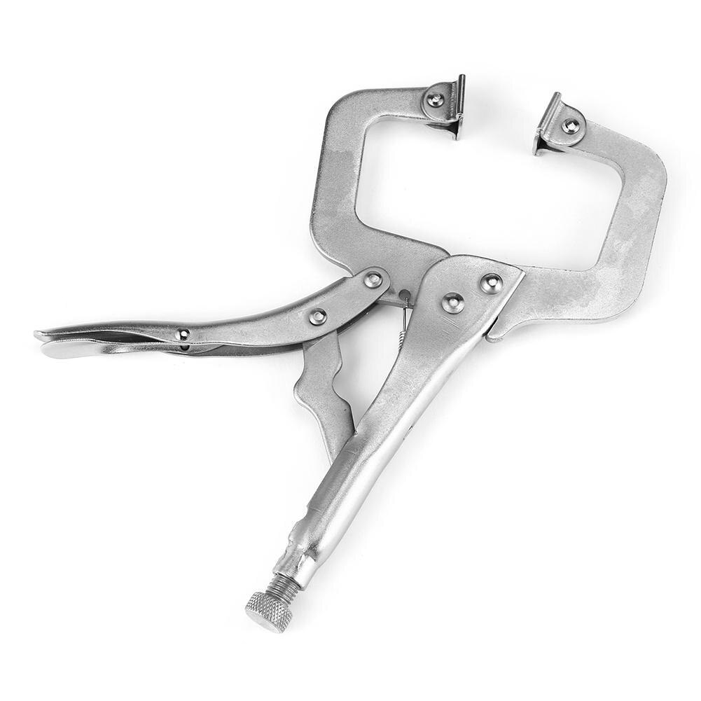 Multi-functional C-type Flat Locking Grip Vise Pliers Carbon Steel Welding Quick Fixing Locking C Clamp Pliers Round Wood Tenon: 11in