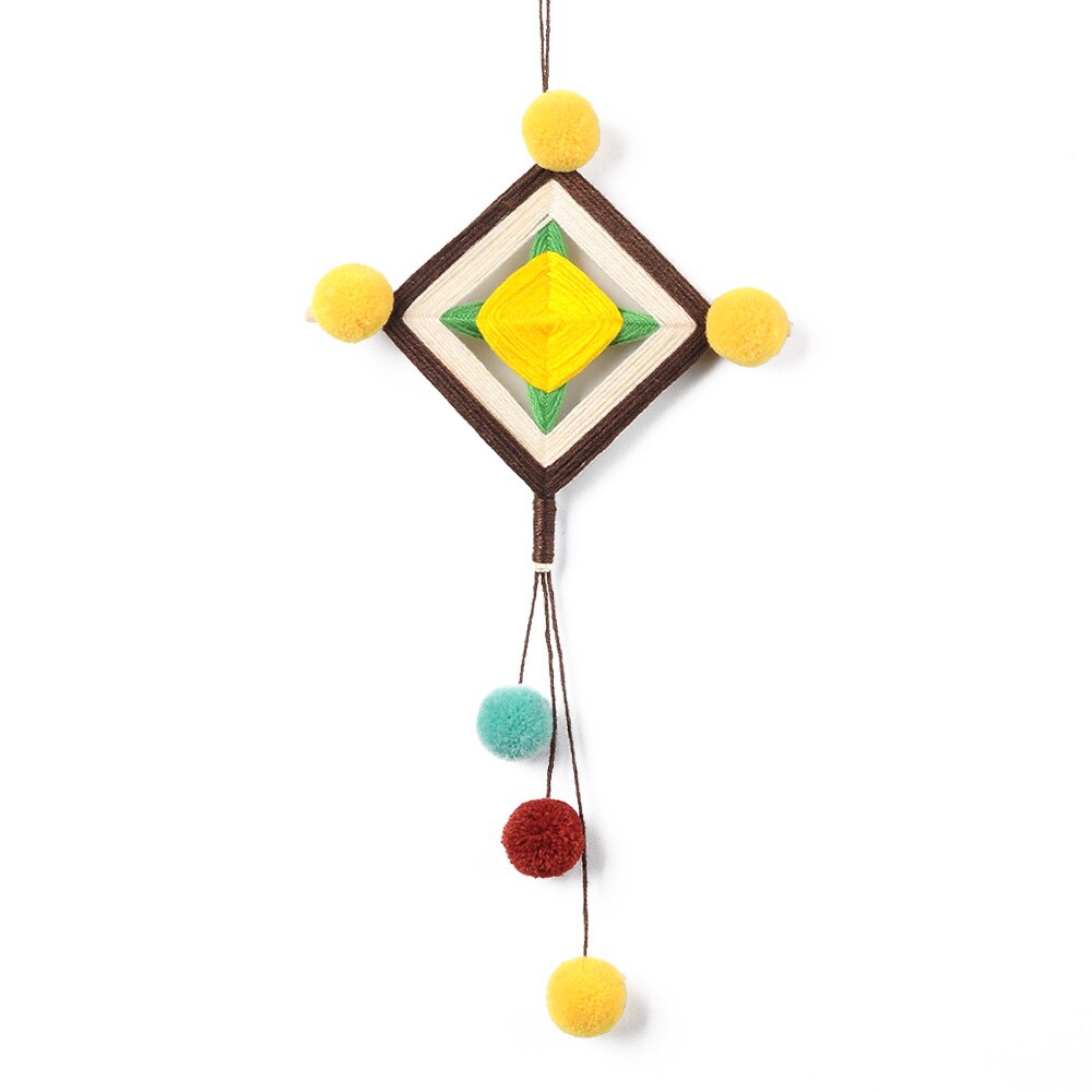 Fait à la main indien Mandala dieu oeil boule de cheveux tenture murale pendentif tricoté à la main laine frange suspendus enfants trucs mur décor à la maison: A