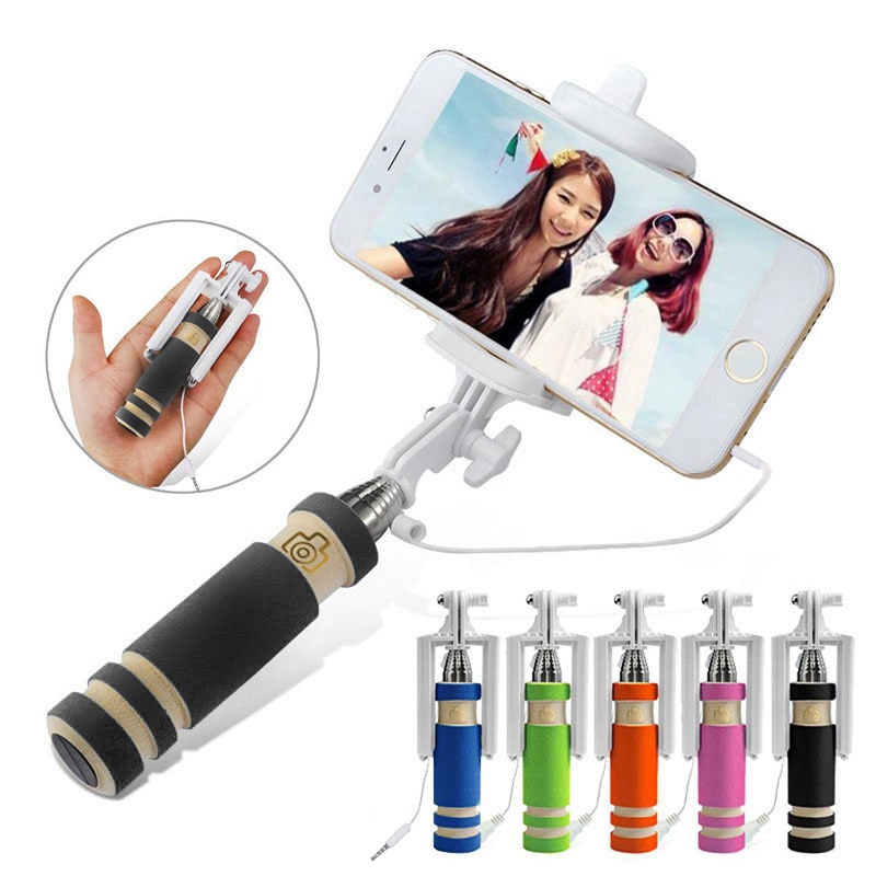Mini Opvouwbare Wired Selfie Stick Handheld Uitschuifbare Monopod antislip Handvat voor iPhone 6/6 S plus/ samsung