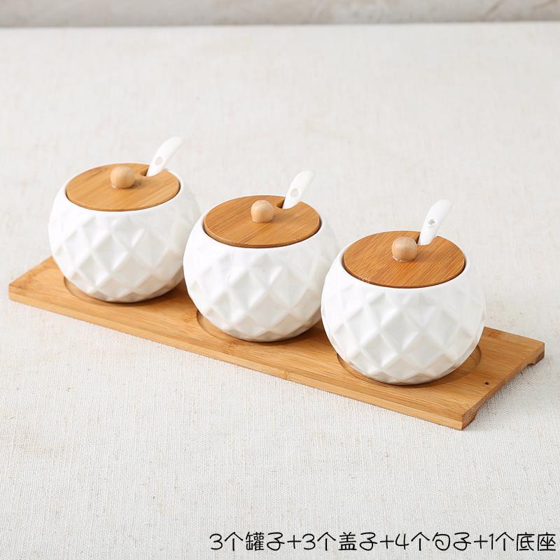 Keramische Specerij Opslag Jar Creatieve Keramische Keuken Kruiden Tank Set Olijfolie Fles Suiker Zout Shaker Kruidkruik: white zuanshi