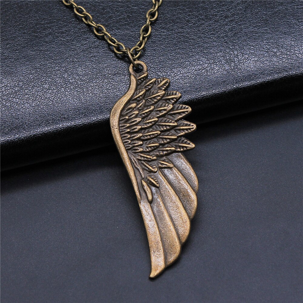 2 Colors Antique Silver Color Antique Bronze Color Bird Wings &amp; Feather Pendant Necklace For Women Men Girl Boy Metal Chain: N-A10024 / 70cm