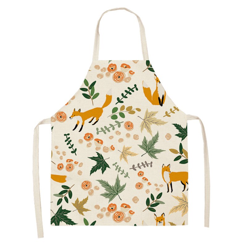 Kawaii Vos Gedrukt Mouwloze Schorten Keuken Volwassen Vrouwen Katoen Linnen Dier Overgooier Thuis Koken Bakken Taille Bib 53*65cm: WQL0159-19