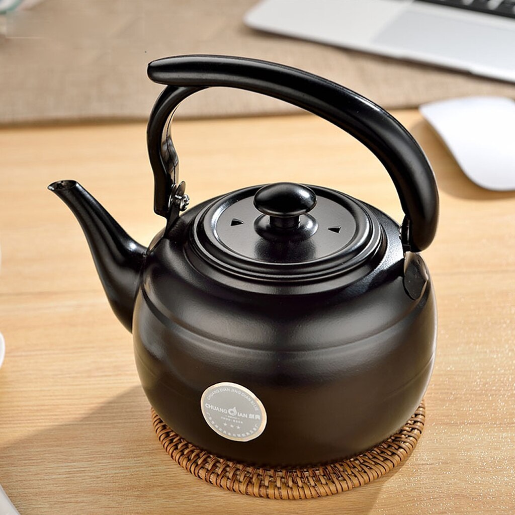 1L Stainless Steel Teapot Kitchen Tea Kettle Metal Stovetop Tea Pot Black White 2 Colors to Choose: Black