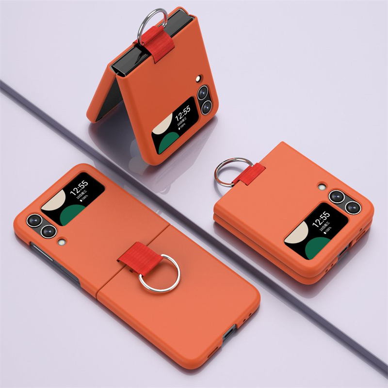 Funda de teléfono sencilla y plegable con hebilla y anillo para Samsung Galaxy Z Flip 3 4 5 5G, funda trasera de silicona suave a prueba de golpes