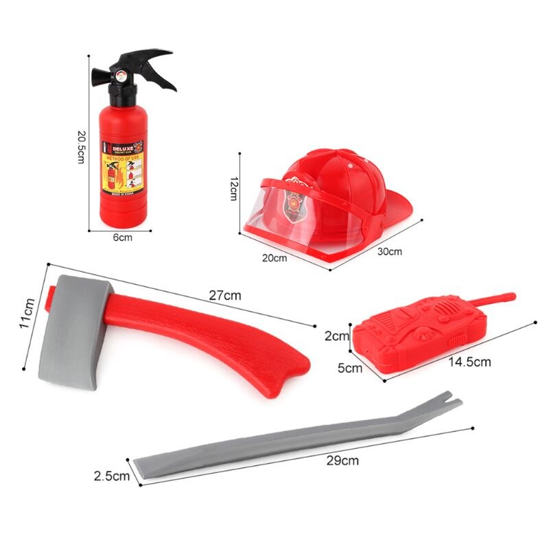 5 stücke freundlicher Feuerwehrmann Feuerwehrmann Cosplay Spielzeug Bausatz Helm Feuerlöscher Gegensprechanlage Axt Schlüssel Beste Für freundlicher BX0D