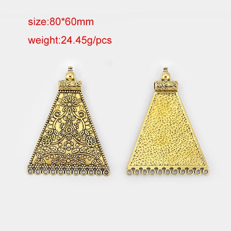 2pcs Ethnic Large Pendant Jewelry Embossed Flower Boho Bohemia Necklace Pendant Connector For Tassel Pendant Jewelry Findings: 6