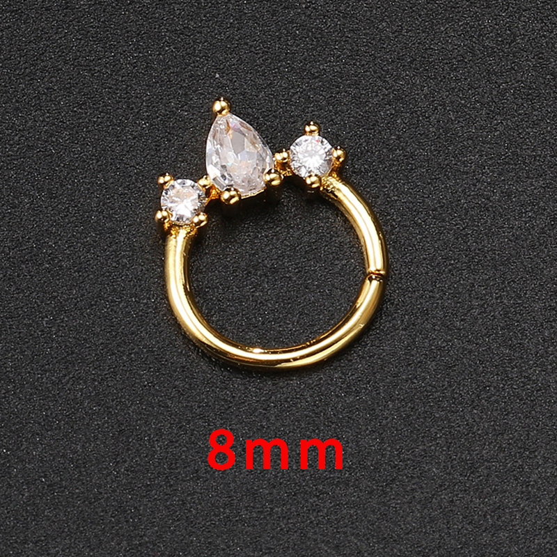 Daith-pendientes de aro para Piercing en la oreja para mujer, aretes minimalistas con hélice perforada de circonita, Color dorado, cartílago, anillo Simple para la nariz, joyería para el cuerpo: Rodio plateado