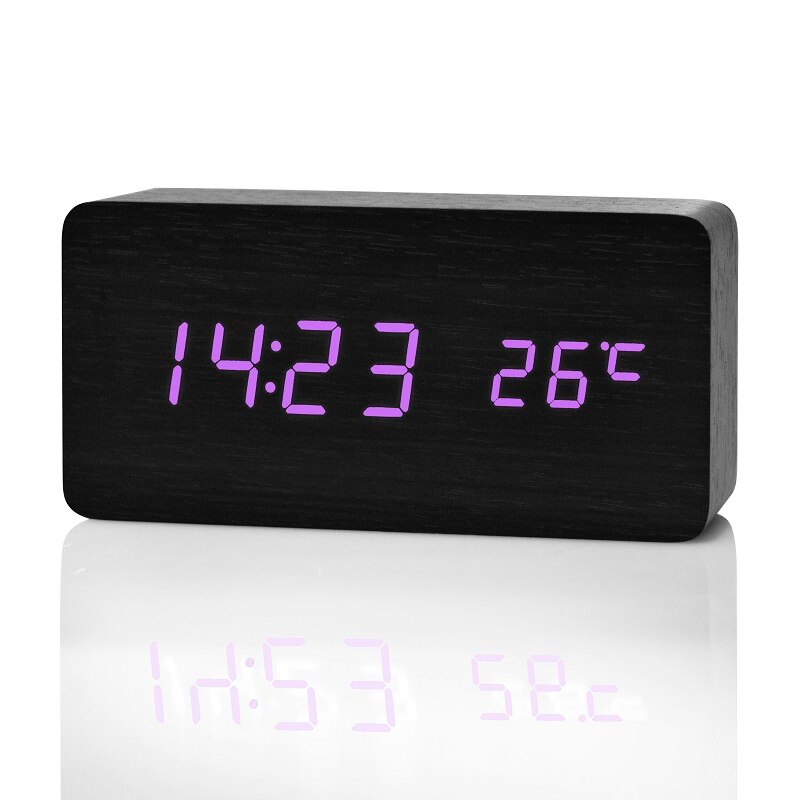 Suncree Modern Home LED digital Alarm Clock, Despertador Temp+date+time Electronic Digital Table Desktop Clocks: black purple