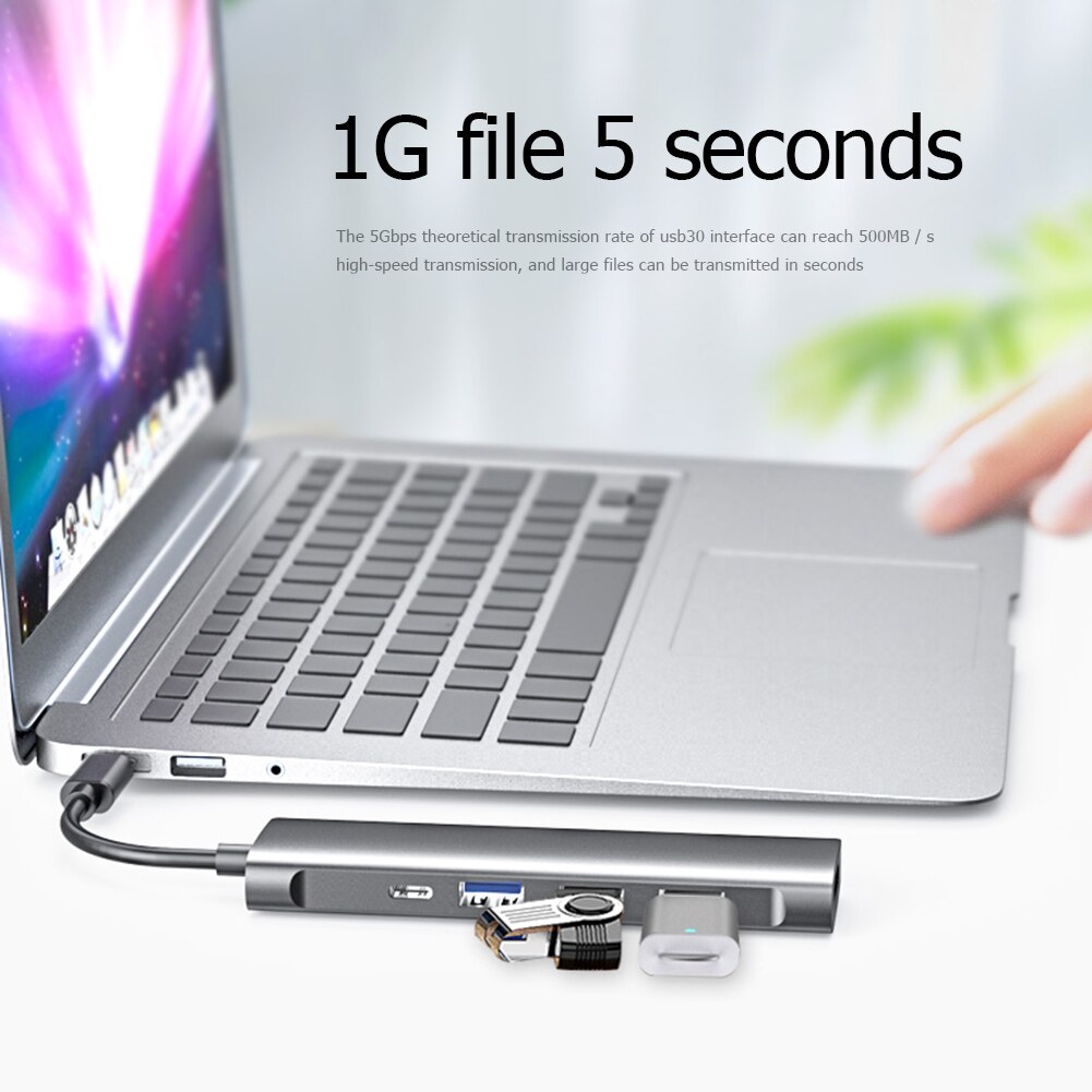 5 In 1 Laptop Docking Stations Aluminium Behuizing Extension Dock Type-C Om USB-C 3 USB3.0 Hdmi Pd converter Splitter