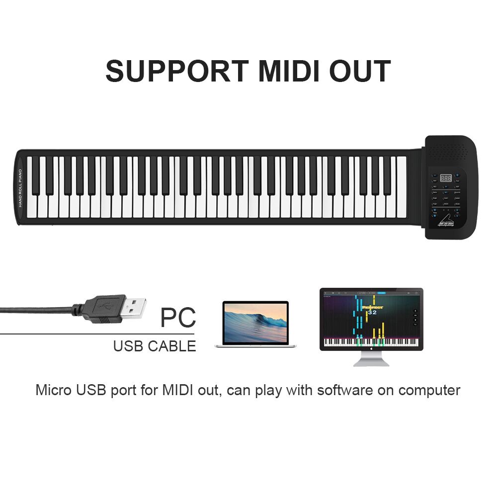 Roll Up Piano Keyboard, KONIX 61 Keys Electric Piano Keyboard - Support MIDI Out Portable Flexible Digital Music Keyborad