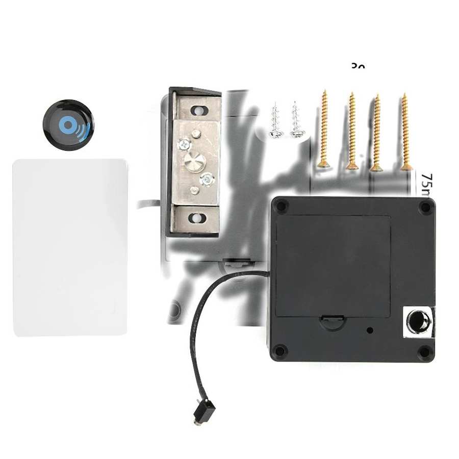 Elektronisch kastslot, RFID-slot met batterij, slim ladeslot met 2 sleutelhangers en 2 RFID-kaarten, verborgen sloten voor dubbele deurkast, lade en