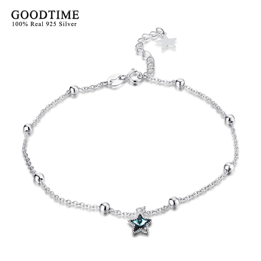 Bracelet de cheville en argent Sterling 925 pour femmes, chaîne de perles rondes, en cristal, étoile, à la , bijoux pour filles