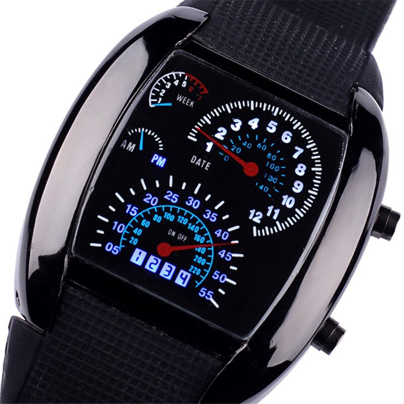 Digital Wristwatches Aviation Turbo Dial Flash LED Watch For Mens Women Sports Watches Car Meter Digital Watch