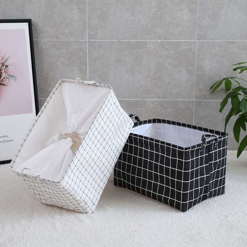 Nordic Fabric Lattice Waterproof Folding Laundry Basket for Desktop Sundries Storage Box for Toys Books Dustproof Storage Basket