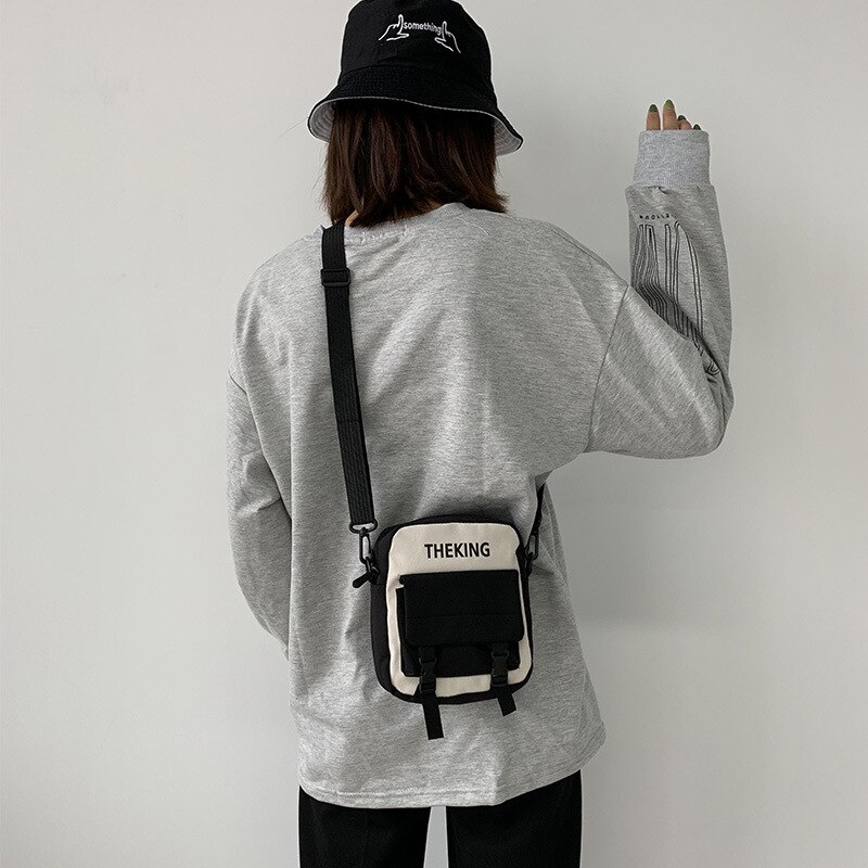 Canvas Crossbody Bags for Women Korea Small Shoulder Bag Cute Girls Student Mini Messenger Bag Purse Phone Bag Handbag: black