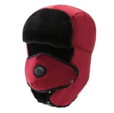 Thicken Mannen Vrouwen Winter Outdoor Warm Houden Oor Bescherming Fietsen Ski Bomber Cap Plus Fluwelen Wol Camo paar Hoed Gorra: Red