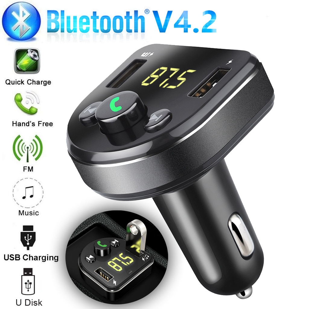 Voiture MP3 lecteur FM transmetteur Bluetooth mains libres Kit de voiture lecteur de musique FM modulateur 3.1A double USB type-c chargeur Support TF carte: Default Title