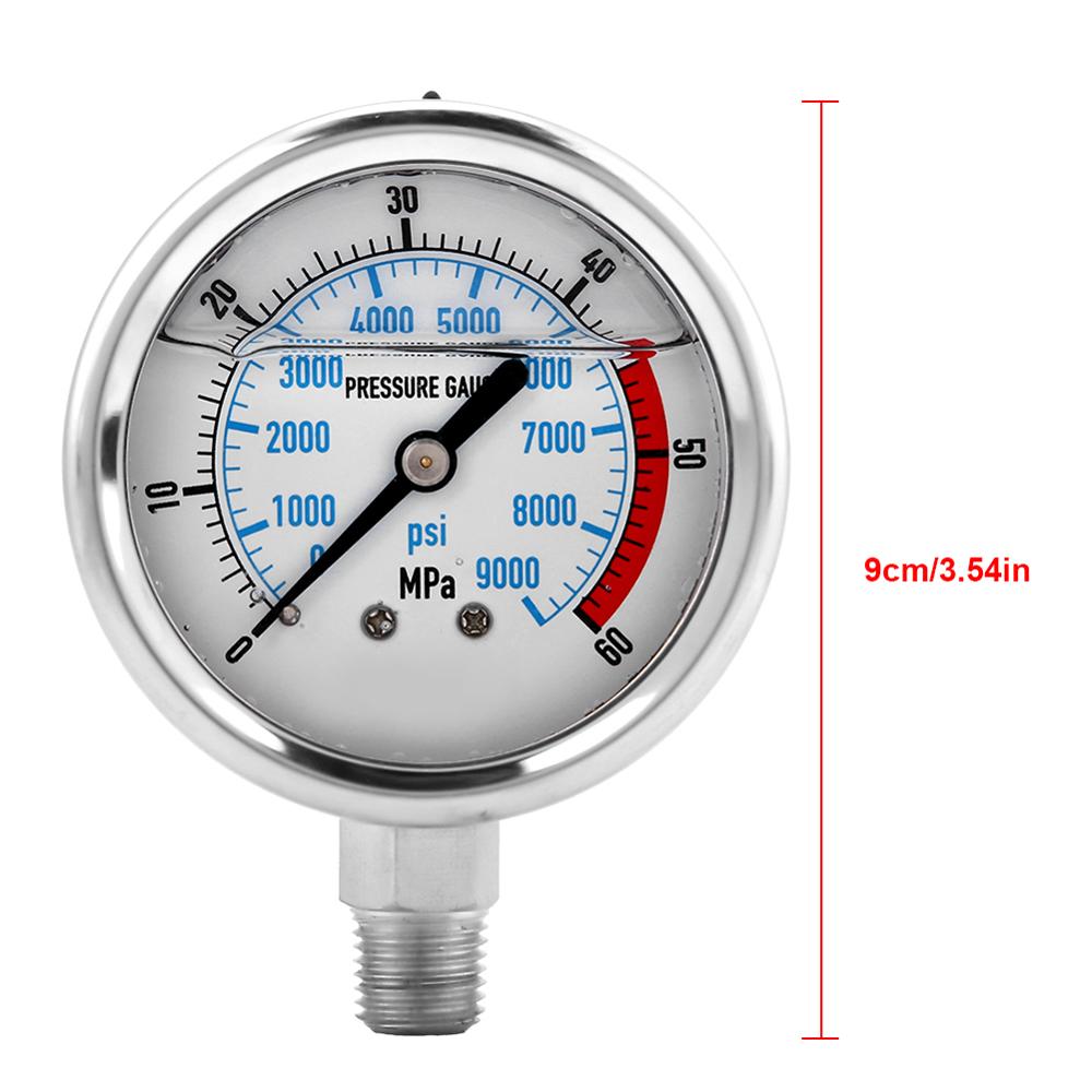 Water Hydraulic Pressure gauge 0-60MPa Stainless Steel Manometer Pressure Gauge Hydraulic Fluid Pressure Gauge NPT1/4"