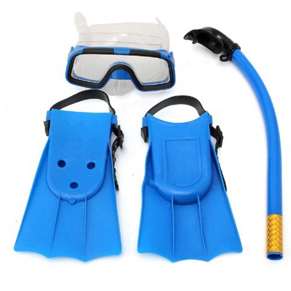 Children Kids 3Pcs Swimming Diving Goggles Snorkel Masks Snorkeling Flippers Set Water Equipment Accessories: Blauw
