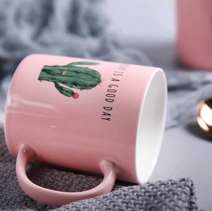 Techome kaktus rosa keramisk mugg växttryck älskare par kopp kaffe mjölk mugg hemmakontor mugg för vän