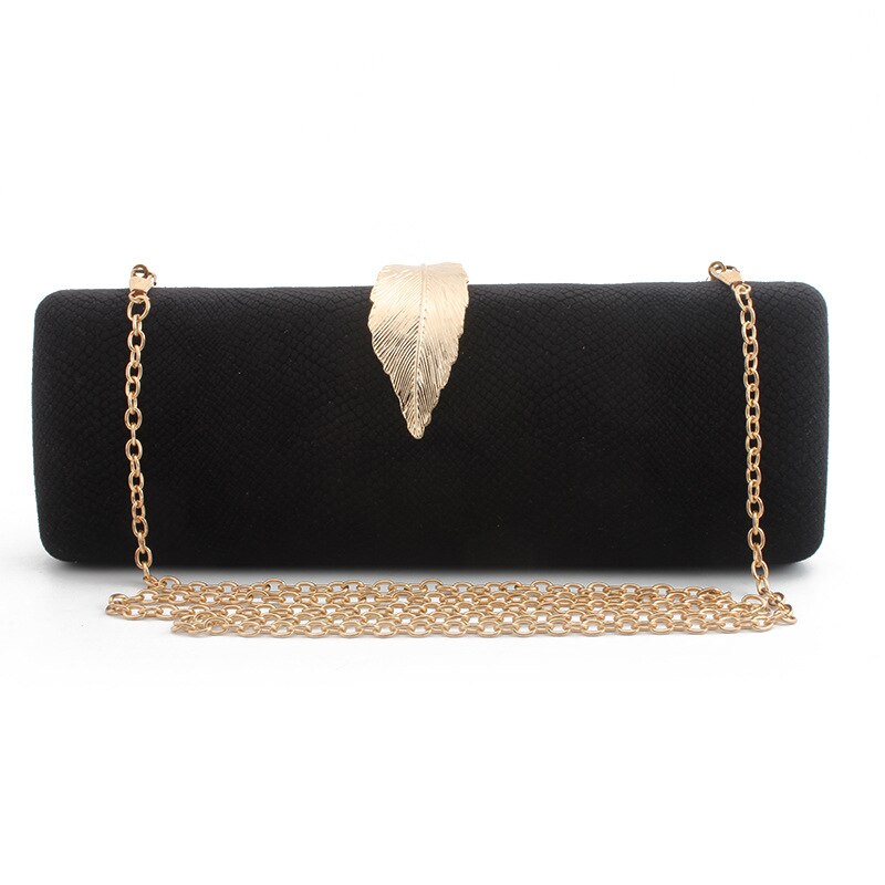 Leaf Clasp Women Clutches Velvet Evening Bags Ladies Gala Dinner Clutch Chain Shoulder Handbags and Purses: Black