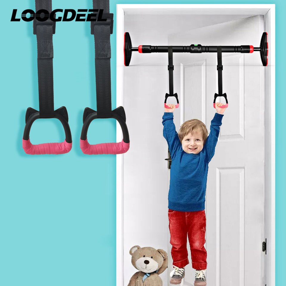 Kids Gymnastic Rings Plastic with Adjustable Strap Hand Tapes Children Gym Pull up Fitness Strength Training Indoor Crossfit