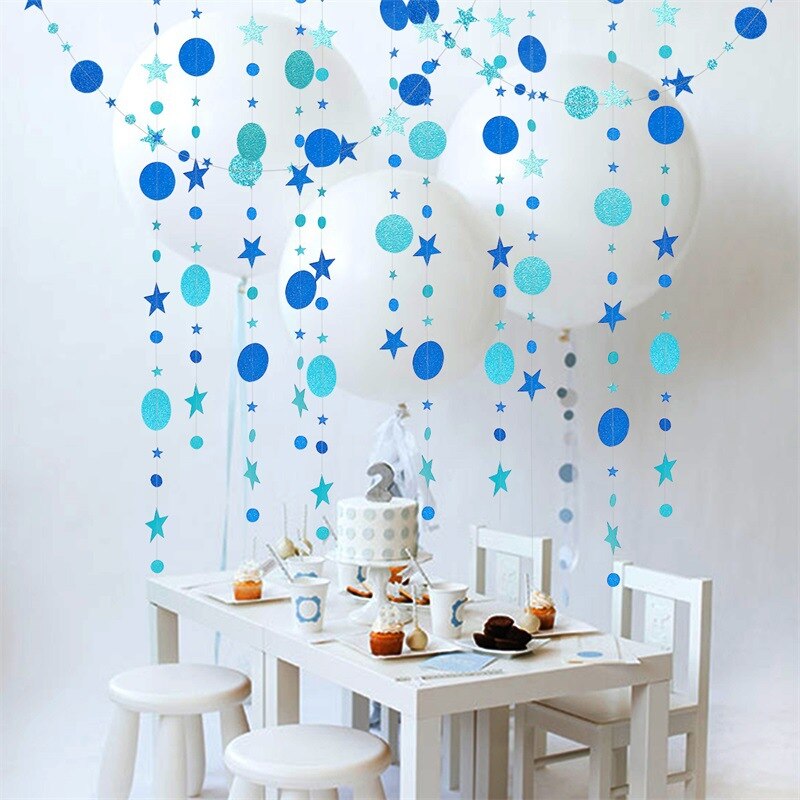 Guirlande pendante en chaîne en papier, 4m, pour décorations de mariage, décorations pour réceptionniste, fête prénatale, anniversaire, noël: Blue