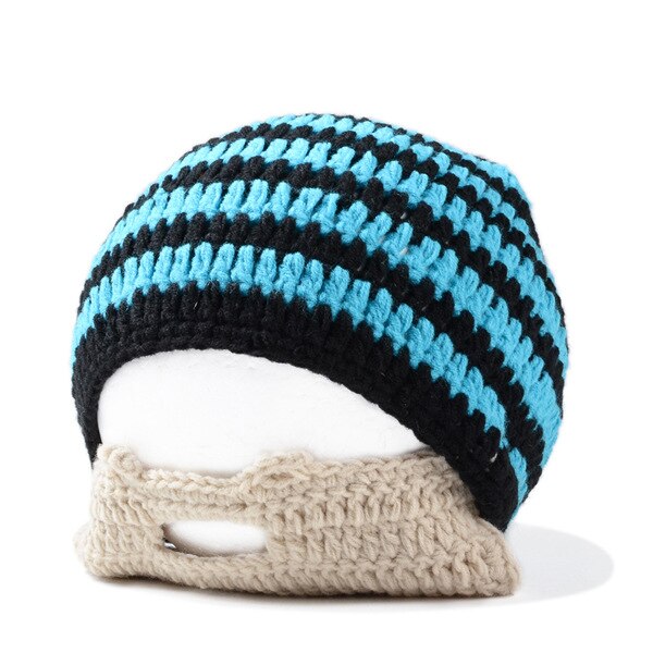 YGYEEG warm Herren Schnurrbart Mützen Coole Punk Warme Winter Neuheit Hütte Häkeln Mütze Bart Gesichtsmaske Ski Wärmer Hütte Kappen Patchwork: Schwarz Blau Streifen