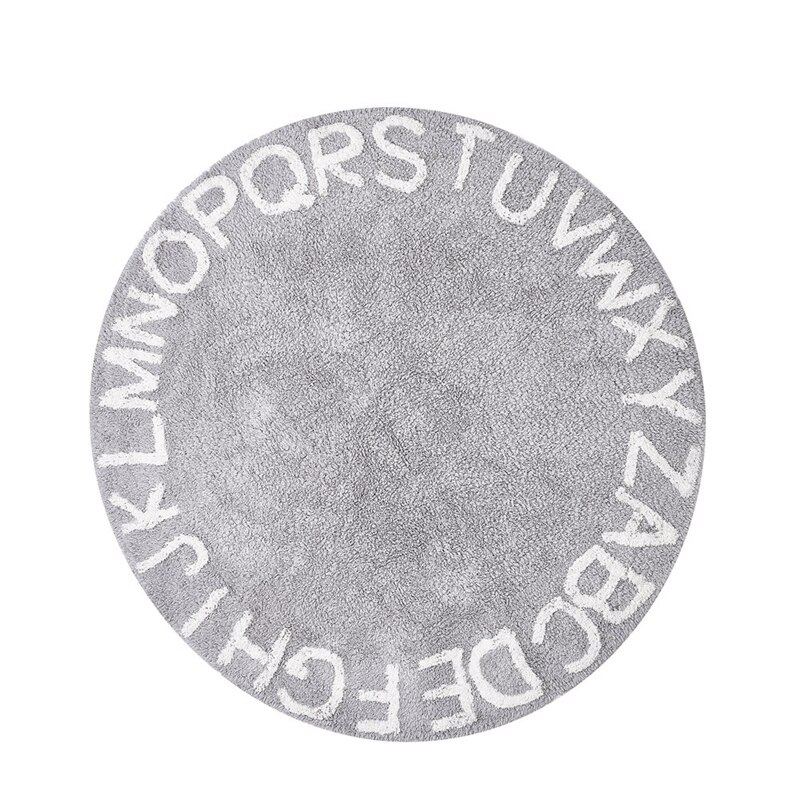 Abc Alphabet Kids Crawling Play Mat - Super Soft Knitting Educational Washable Area Rugs Round 120CM Diameter: Gray