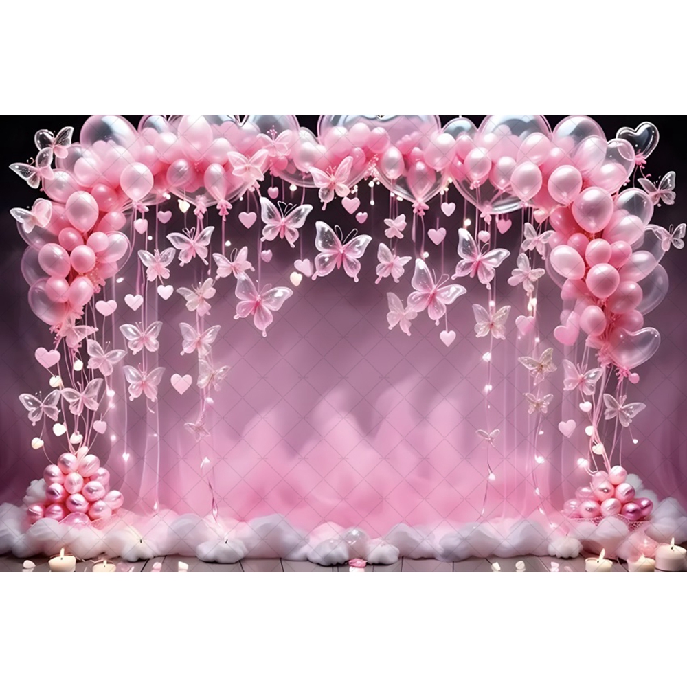 Butterfly Arch Door Balloons Backdrop Baby Shower Happy Birthday Banner Background for Photography Party Decoration Photozone: LIGHT BLUE / 272*1000