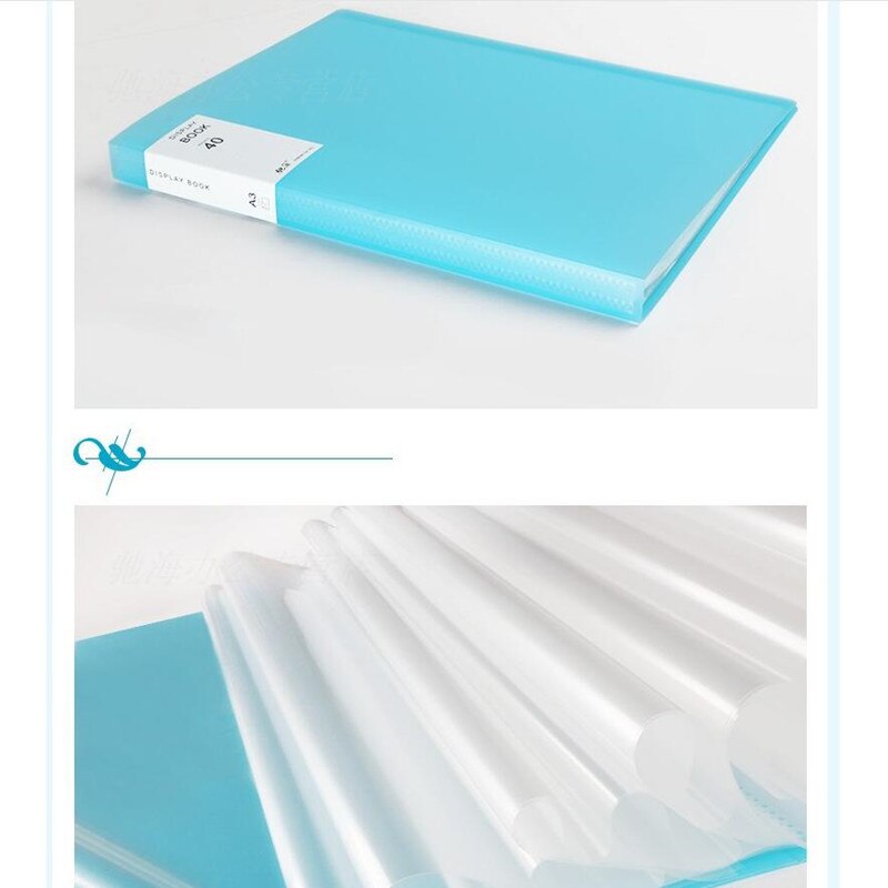 A3 Display Book 20/40 Pages Transparent Insert Folder Document Storage Bag for Bank Campus File Office Workplace Student