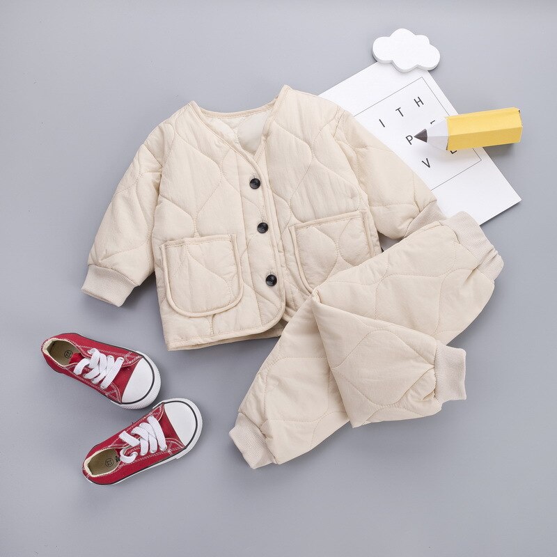 Winter Kinderen Mode Houden Warme Kleding Kids Jongens Meisjes Dikker Jas Broek 2 Stks/sets Baby Baby Casual Kleding: Beige  / 12m