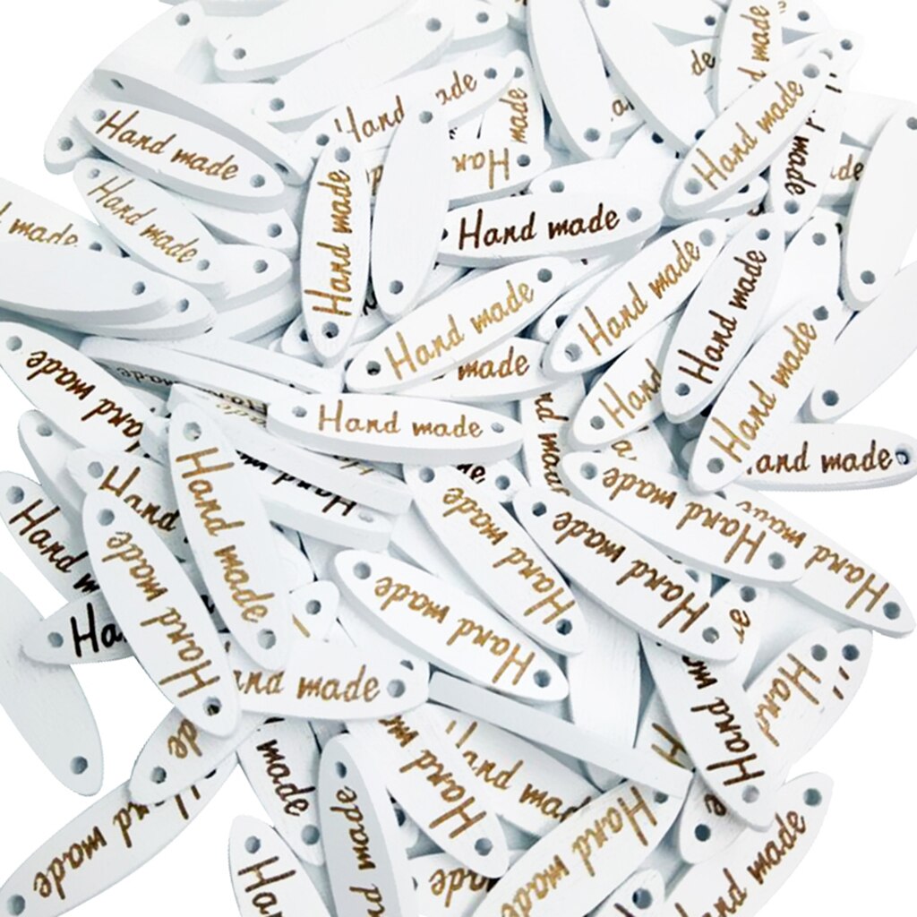 100 stuks label "handgemaakt" label genaaide labels handgenaaide knoop houten knopen