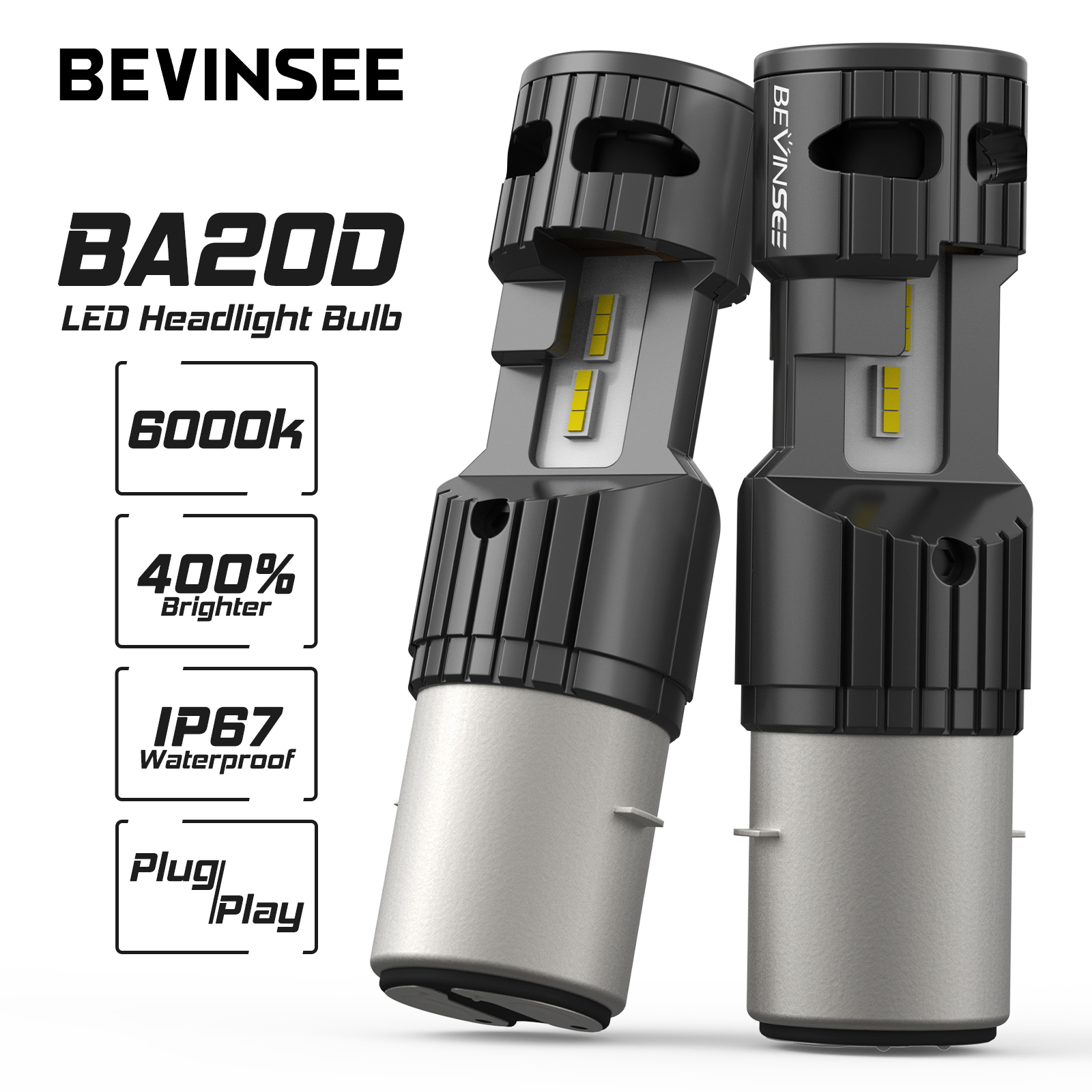 BEVINSEE BA20D H6 LED Motorcycle Light Bulb High&Low Beam Halogen Size 50W Headlamp For Motorbike ATV UTV Accessories Fog Lights