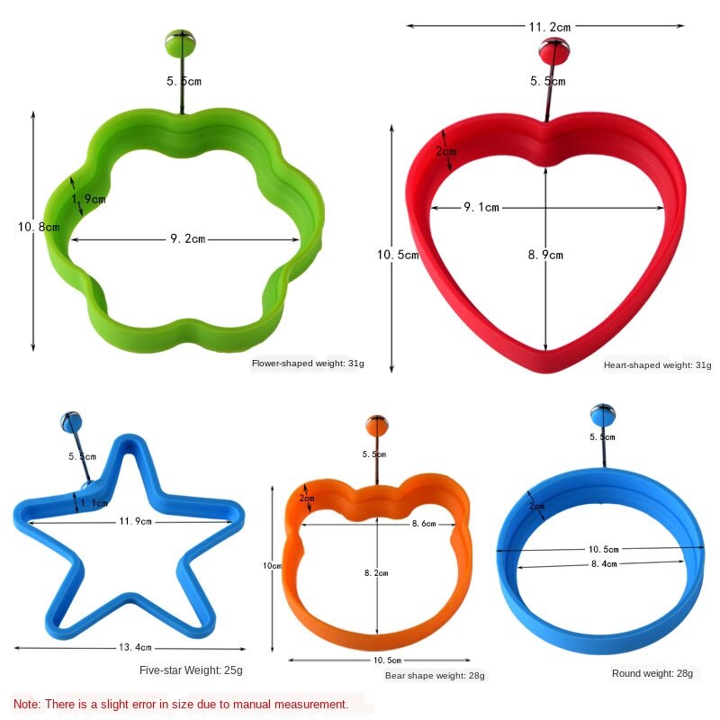 Silicone Fried egg mold round Heart-Shaped Star Bear Flower Omelette Maker Molded Silicone Omelette Pancake Baking Shape