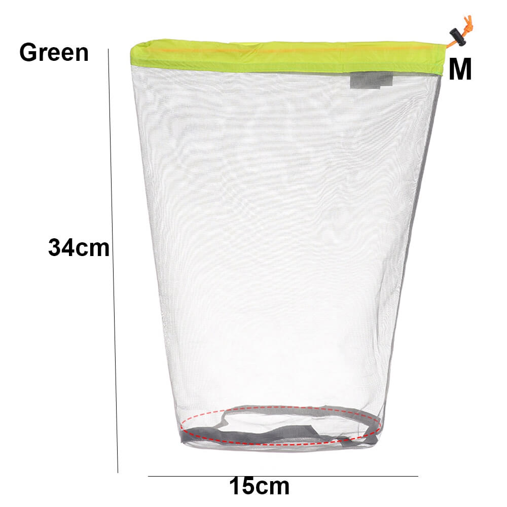 1Pc Drawstring Storage Bag Outdoor Stuff Sack Camping Sport Ultralight Mesh Traveling Organizer Hiking Tool Accessories: M - green