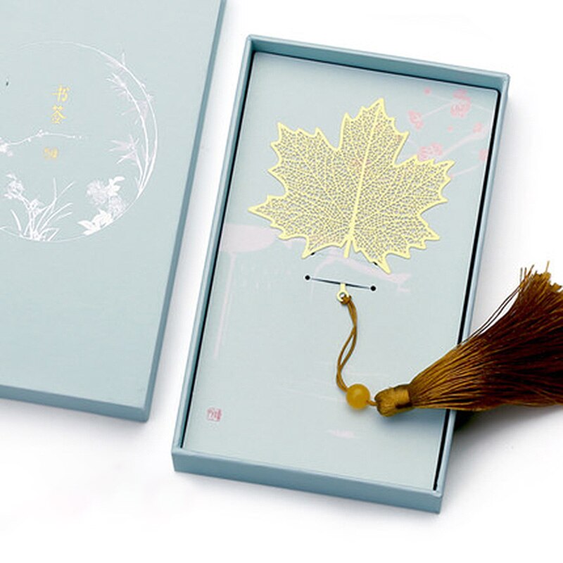 Metal Bookmarks Literature Art ginkgo Leaf Bookmarks With Box Teacher GiftsTree Leaf Bookmarks: B