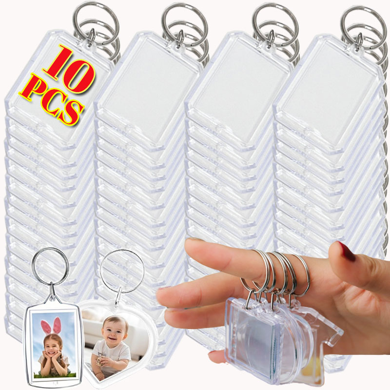 Transparent Blank Acrylic Photoes Frame Keychain DIY Photo Insert Rectangle Clothes/Octagonal Shape Split Ring Key Chain
