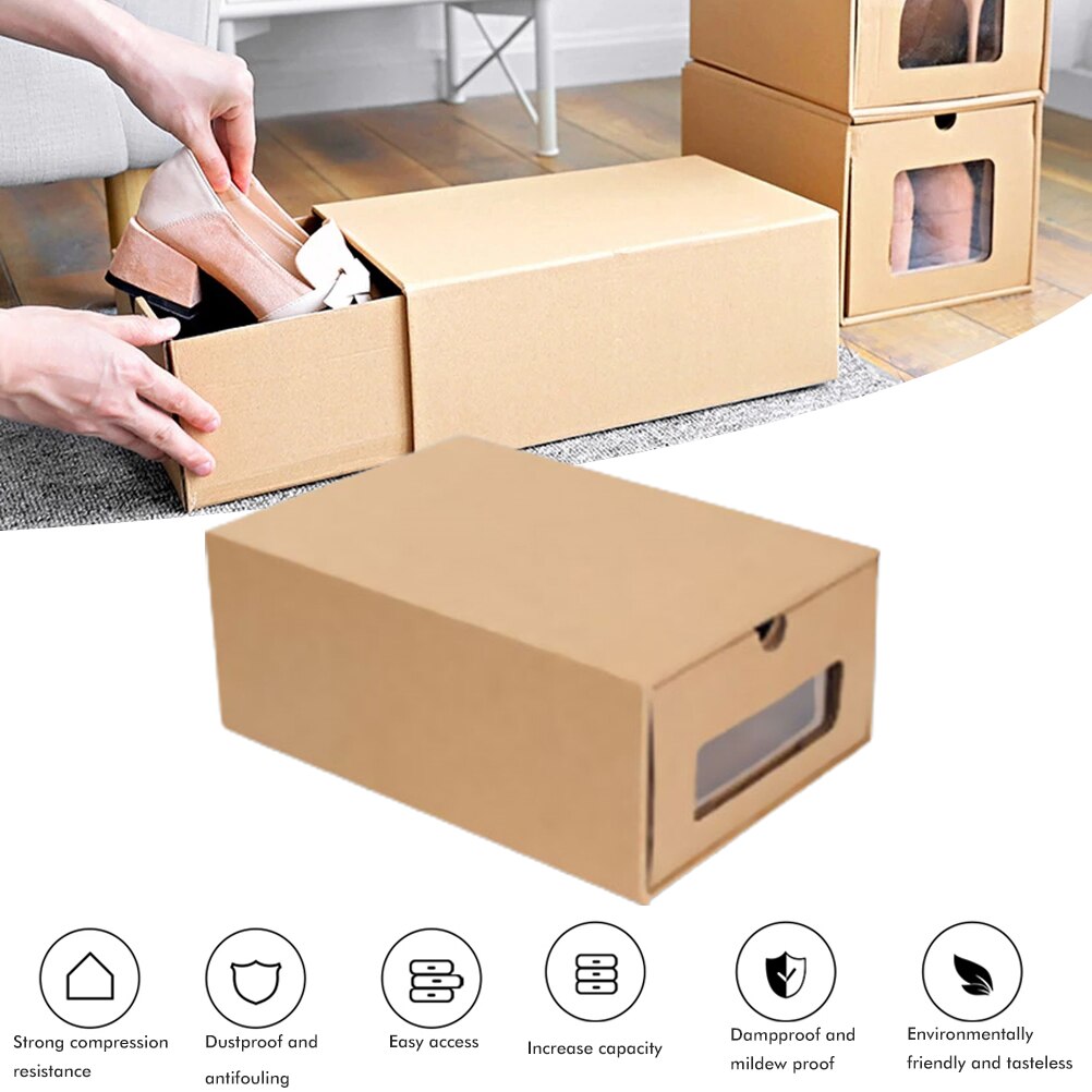 Kraft Paper Storage Box Packaging Box Wedding Party Small Transparent Drawer Shoebox Reusable Drawer Organizers Container: Women