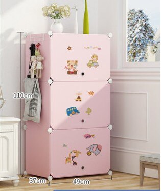 DIY Multi-layer Simple Children Wardrobe Girl Assembled Plastic Closet Cartoon Simple Modern Economic Baby Storage Cabinet: Sky Blue