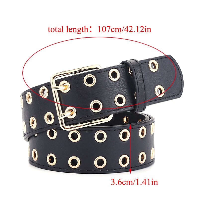 Unisex Dubbele Grommet Gat Riemen Punk Stijl Tailleband Verstelbare Legering Pin Gesp Riem Rock Zwart Wit Brede Taille Met Ketting