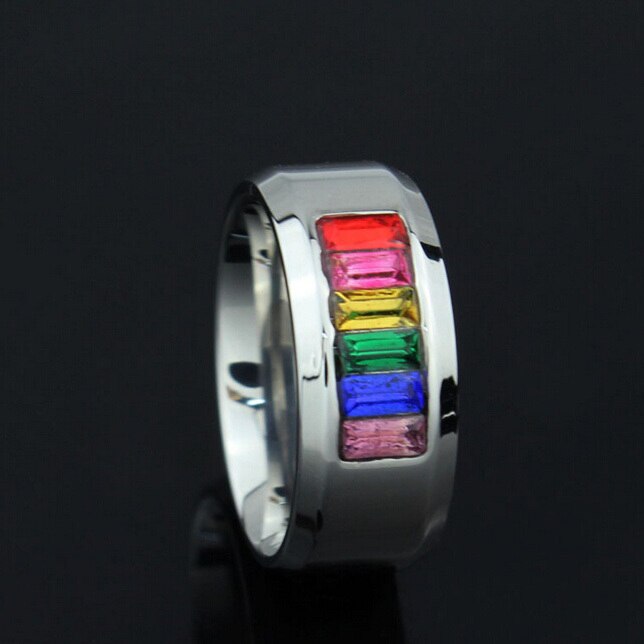 Bague en cristal multicolore pour femmes et hommes en acier inoxydable, de bijoux