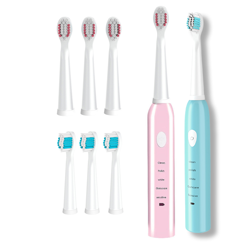 Brosse à dents électrique sonique puissante Ultra sonique USB Charge brosses à dents rechargeables brosse à dents de blanchiment électronique lavable: Blue-Pink-brush-8